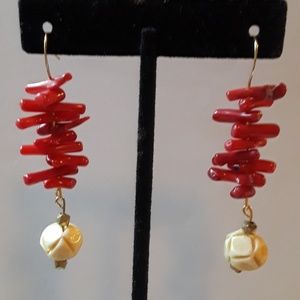 NWT Coral (dyed red) and vintage bead Earrings